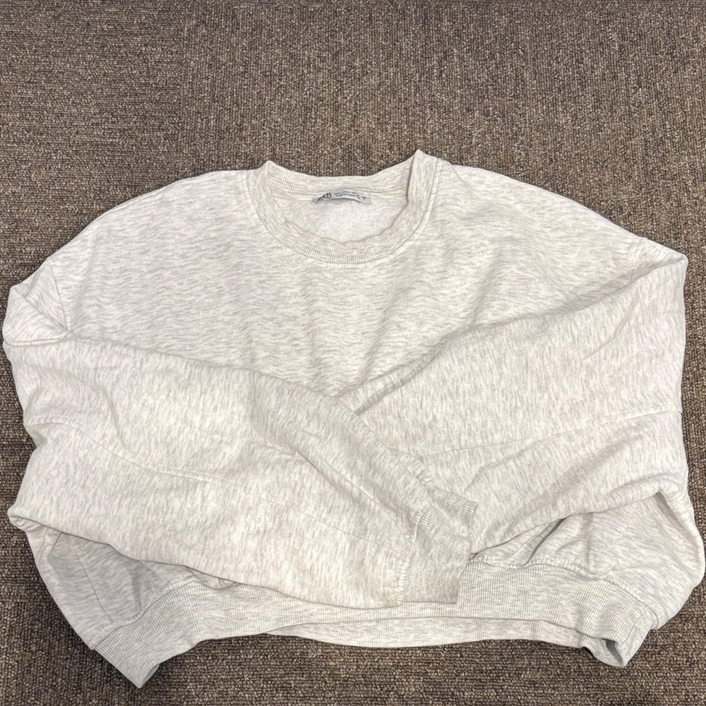 Zara Gray Crewneck cropped Sweatshirt